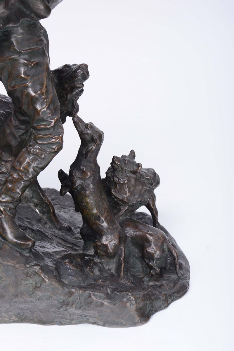 Cesare Biscarra (1866-1943)giovinetto con Cani