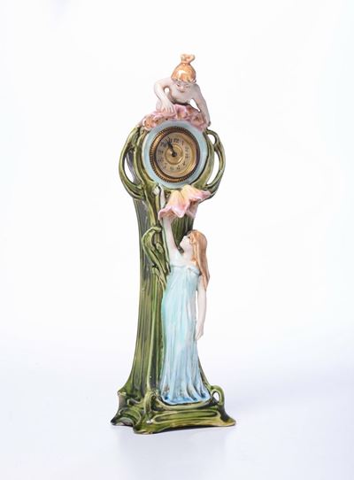 Orologio da Tavolo in Ceramica Dipinta in Policromia, Primo Quarto del XX Secolo