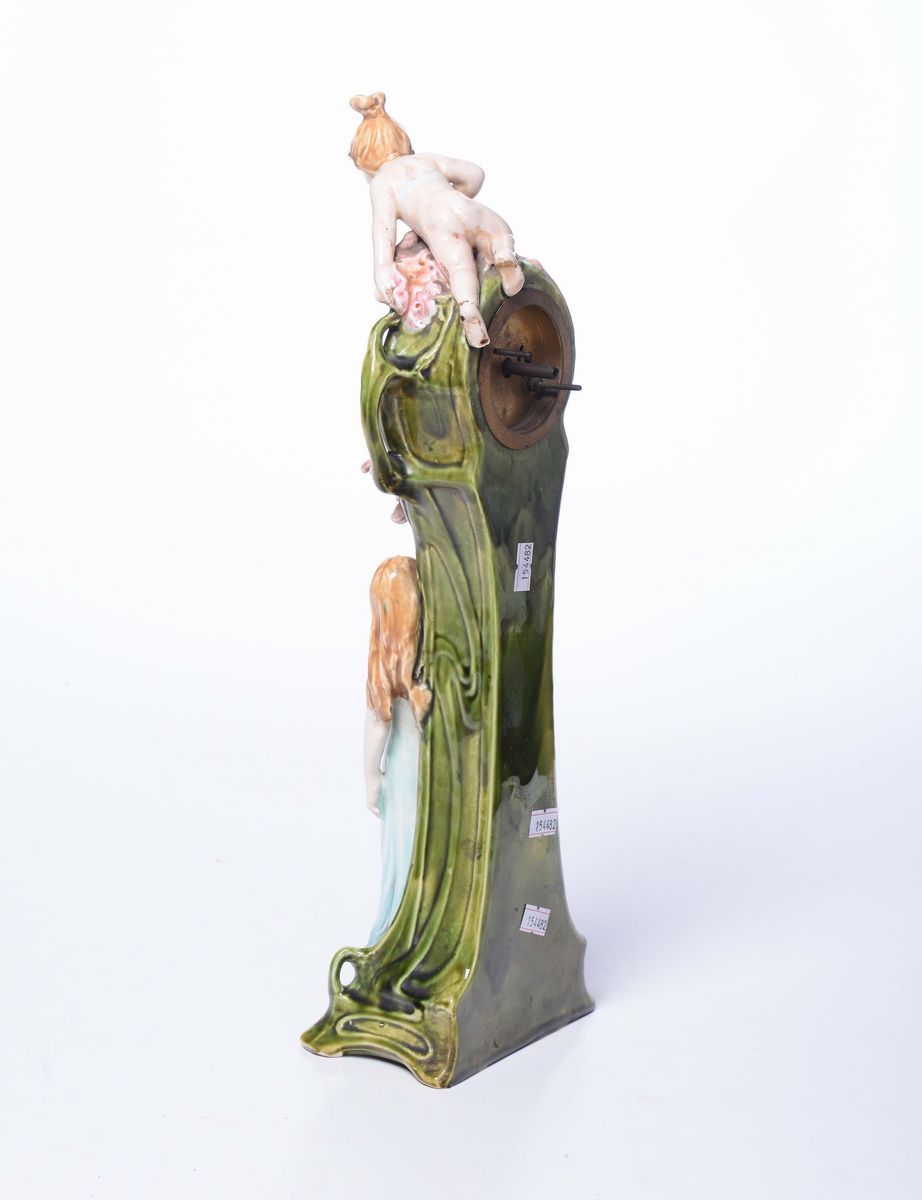 Orologio da Tavolo in Ceramica Dipinta in Policromia, Primo Quarto del XX Secolo