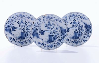 Sei Piatti in Ceramica Dipinti in Blu All’orientale, Delft, XVIII Secolo