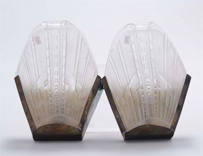 Coppia di Appliques in Metallo e Vetro, Probabilmente Francia, Circa 1940