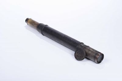 Cannocchiale da Marina Ad un Allungo in Pelle e Ottone, XIX Secolo