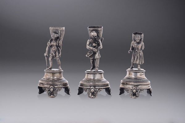 3 silver toothpick holders, Venice, mid 19th century, guarantee mark of the Kingdom of Italy impressed from the 1st of March 1812 to 1861 (globe) and Venetian mark 1812-1870.