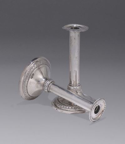 Coppia di Candelieri in Argento, Genova, Punzoni Torretta 1814