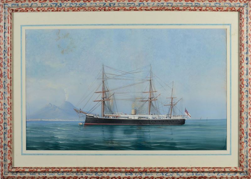 Antonio De Simone (1851-1907) Corrazzata nel golfo di Napoli  - Auction Maritime Art and Scientific Instruments - Cambi Casa d'Aste