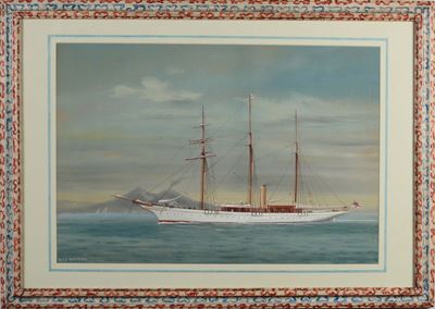 Antonio De Simone (1851-1907)ritratto del Rys Norsemann nel Golfo di Napoli