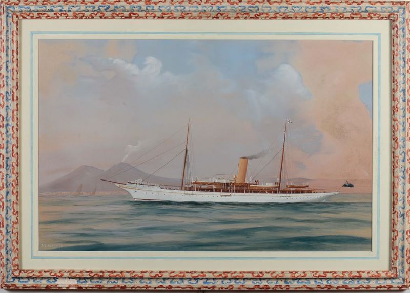 Antonio De Simone (1851-1907) Ritratto dello SY Alberta in navigazione al largo di Napoli  - Asta Arte Marinara e Strumenti Scientifici - Cambi Casa d'Aste