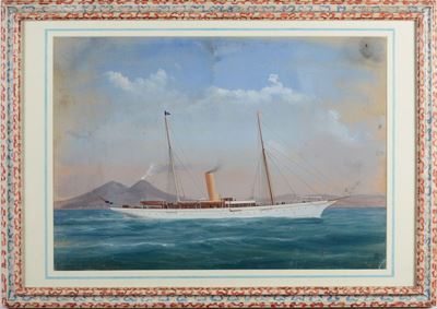 Antonio De Simone (1851-1907)ritratto di Steam Yacht al Largo di Napoli