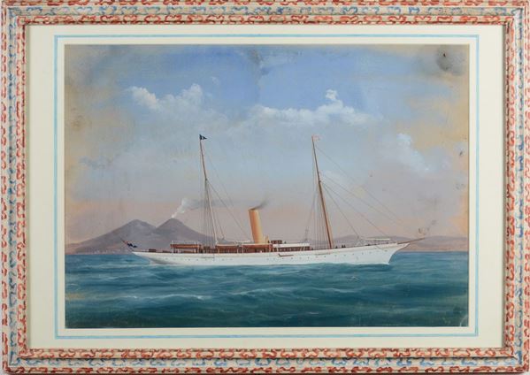 Antonio De Simone (1851-1907) Ritratto di Steam Yacht al largo di Napoli