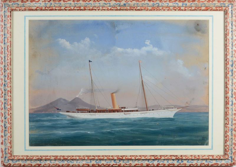 Antonio De Simone (1851-1907) Ritratto di Steam Yacht al largo di Napoli  - Asta Arte Marinara e Strumenti Scientifici - Cambi Casa d'Aste