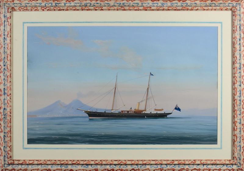 Antonio De Simone (1851-1907) Ritratto di Steam Yacht in navigazione al largo di Napoli  - Asta Arte Marinara e Strumenti Scientifici - Cambi Casa d'Aste