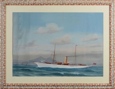 Antonio De Simone (1851-1907)ritratto di Steam Yacht in Navigazione nel Golfo di Napoli