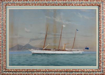 Antonio De Simone (1851-1907)ritratto di Steam Yacht in Navigazione nel Golfo di Napoli