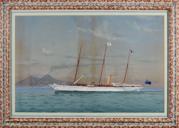 Antonio De Simone (1851-1907) Ritratto di Steam Yacht in navigazione nel golfo di Napoli