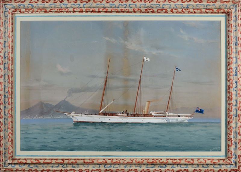 Antonio De Simone (1851-1907) Ritratto di Steam Yacht in navigazione nel golfo di Napoli  - Auction Maritime Art and Scientific Instruments - Cambi Casa d'Aste