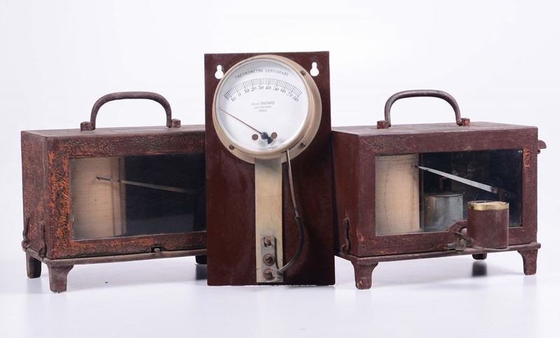 Due apparecchi di cui un igrometro e un termografo in cassetta di metallo  - Auction Maritime Art and Scientific Instruments - Cambi Casa d'Aste