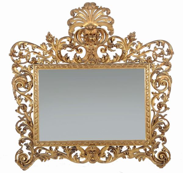 Grande specchiera in legno intagliato e dorato, XIX secolo