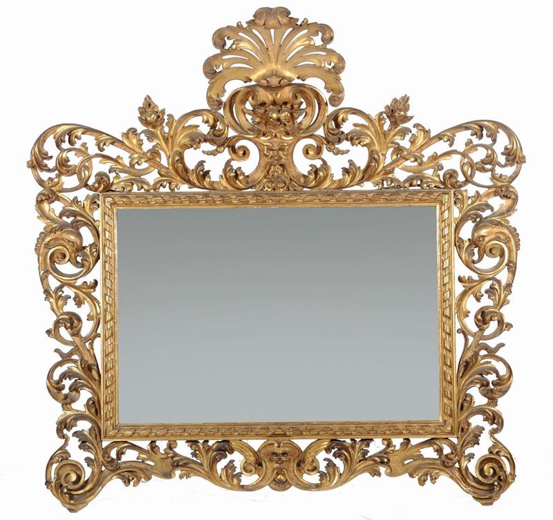 Grande specchiera in legno intagliato e dorato, XIX secolo  - Auction Fine Art - Cambi Casa d'Aste