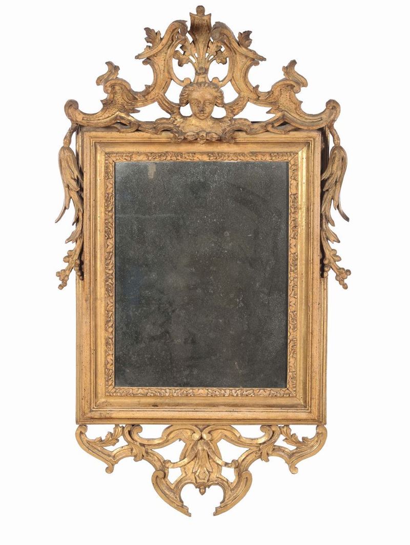 Specchiera Luigi XIV in legno dorato a mecca, Roma XVII-XVIII secolo  - Auction Fine Art - Cambi Casa d'Aste
