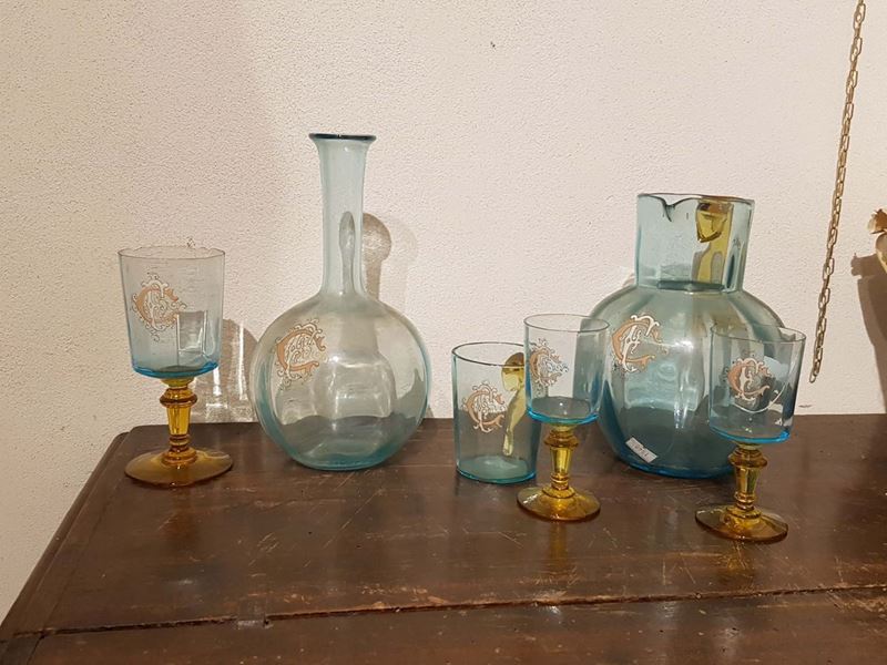 Servizio di bicchieri in vetro blu e verde  - Auction Asta a Tempo Antiquariato - II - Cambi Casa d'Aste