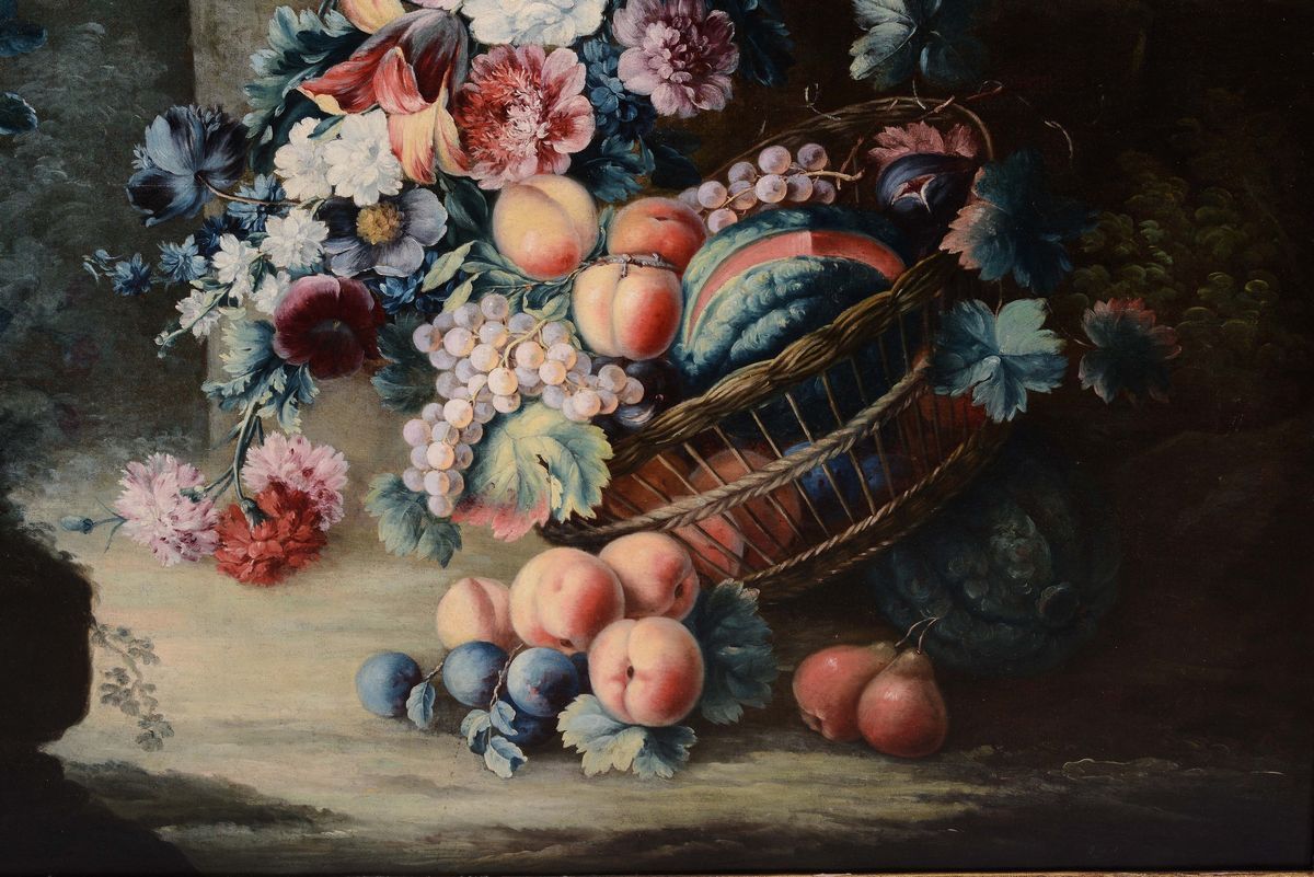 Michele Antonio Rapous (torino 1733-1819)natura Morta con Canestro di Frutta