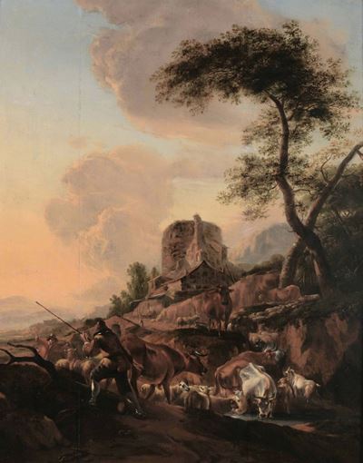 Nicolaes Berchem (haarlem 1620 - Amsterdam 1683)castello con Rovine