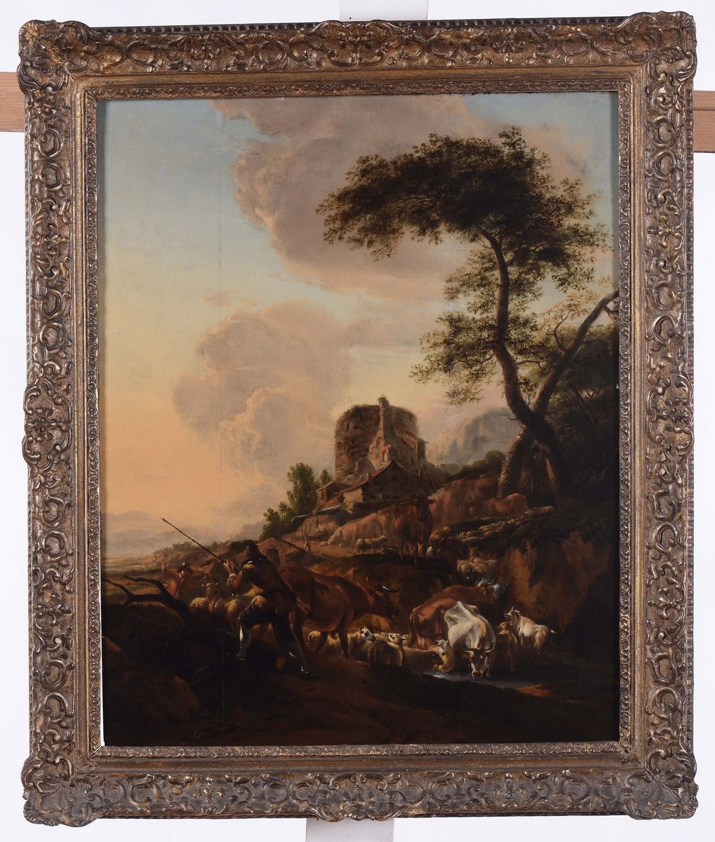 Nicolaes Berchem (haarlem 1620 - Amsterdam 1683)castello con Rovine
