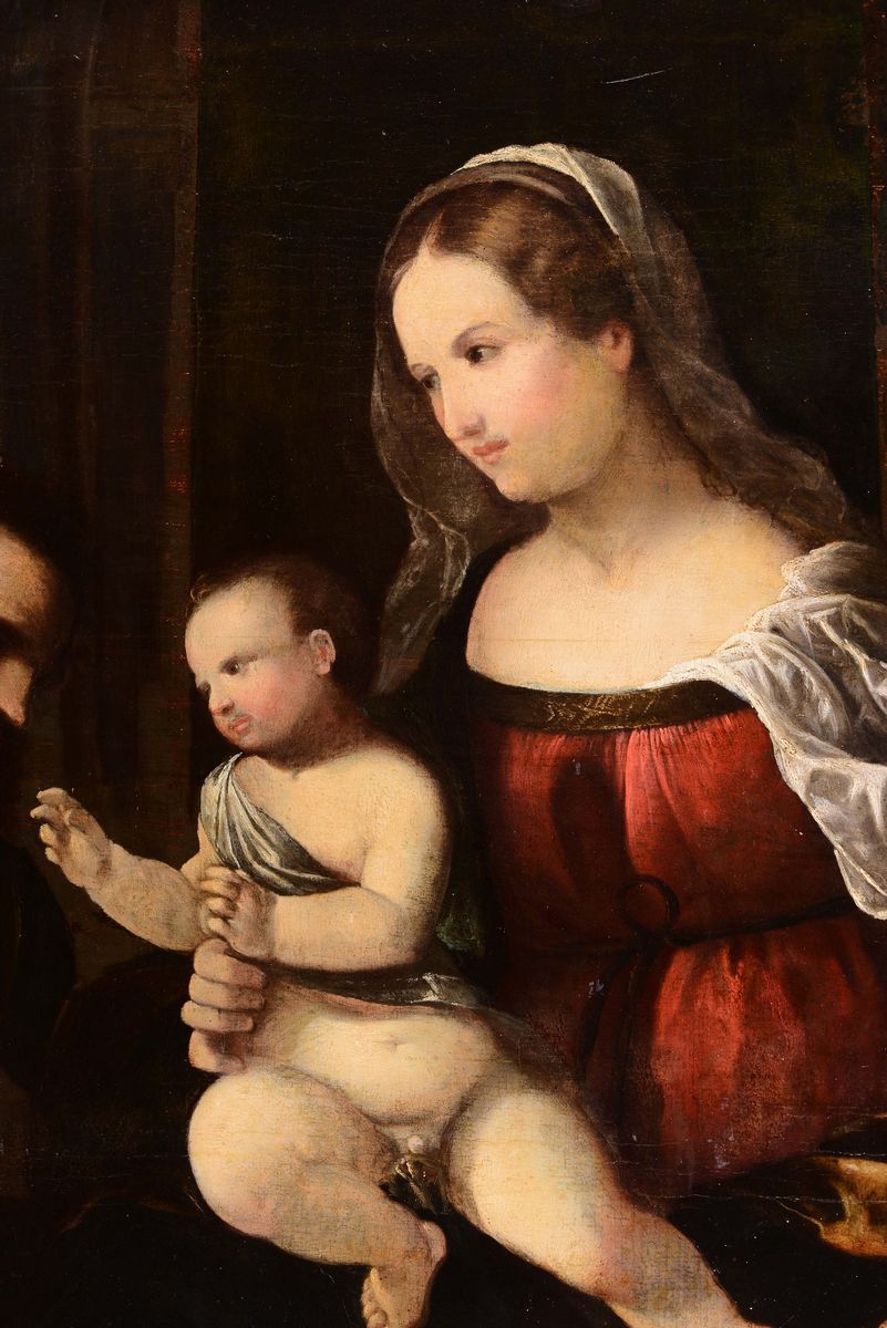Giovanni Busi Detto il Cariani (fuipano al Brembo 1485 - Venezia 1547), Cerchia Dimadonna con Bam...