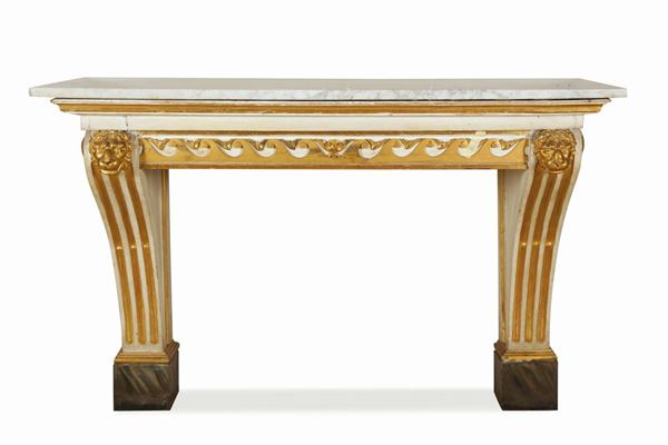 Console in legno intagliato, laccato e dorato, XVIII-XIX secolo
