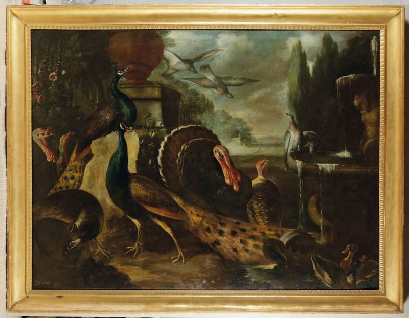 Baldassarre De Caro (Napoli 1689-1750) Natura viva con volatili  - Asta Antiquariato - Cambi Casa d'Aste