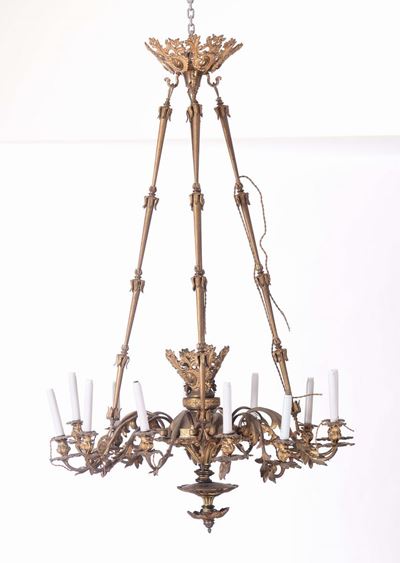 Lampadario in Bronzo Dorato, XIX Secolo