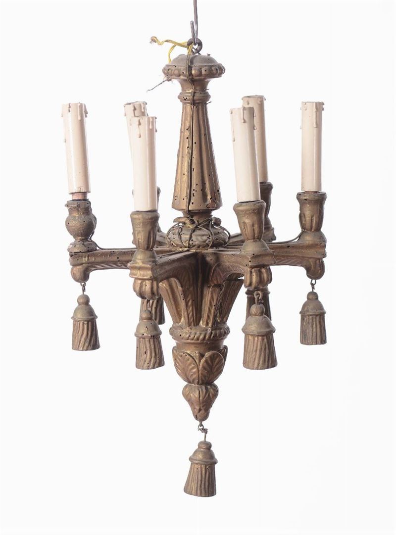 Lampadario in legno dorato a sei luci  - Auction Antique Online Auction - Cambi Casa d'Aste