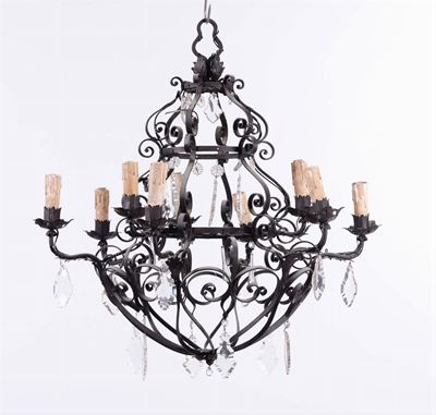 Lampadario in Ferro Battuto, Fine XIX Secolo