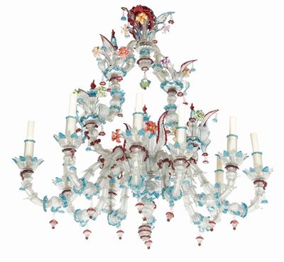 Coppia di Lampadari in Vetro Policromo di Murano, Venezia, Inizi XX Secolo