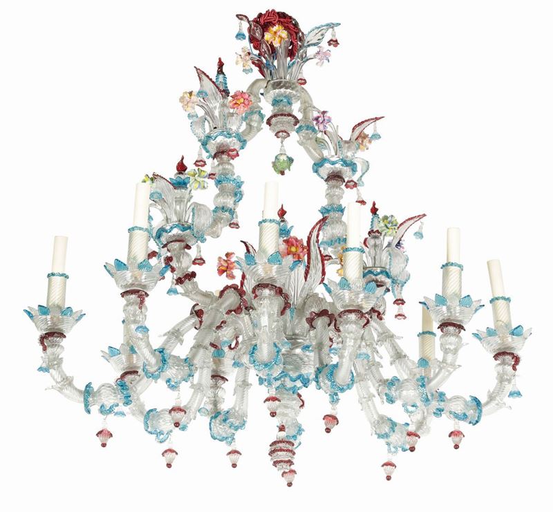 Coppia di lampadari in vetro policromo di Murano, Venezia, inizi XX secolo  - Auction Important Furniture and Works of Art - Cambi Casa d'Aste