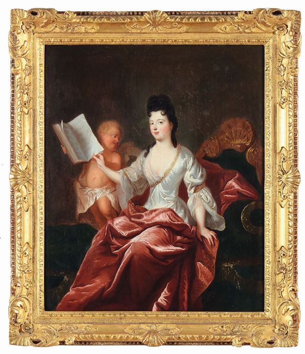 Nicolas de Largilliere (1656-1746), nei modi di Ritratto di figura femminile seduta con putto