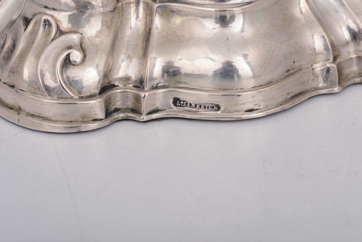 Coppia di Candelabri a Tre Fiamme in Argento, Impero Austro Ungarico XIX Secolo, Argentiere L.jan...