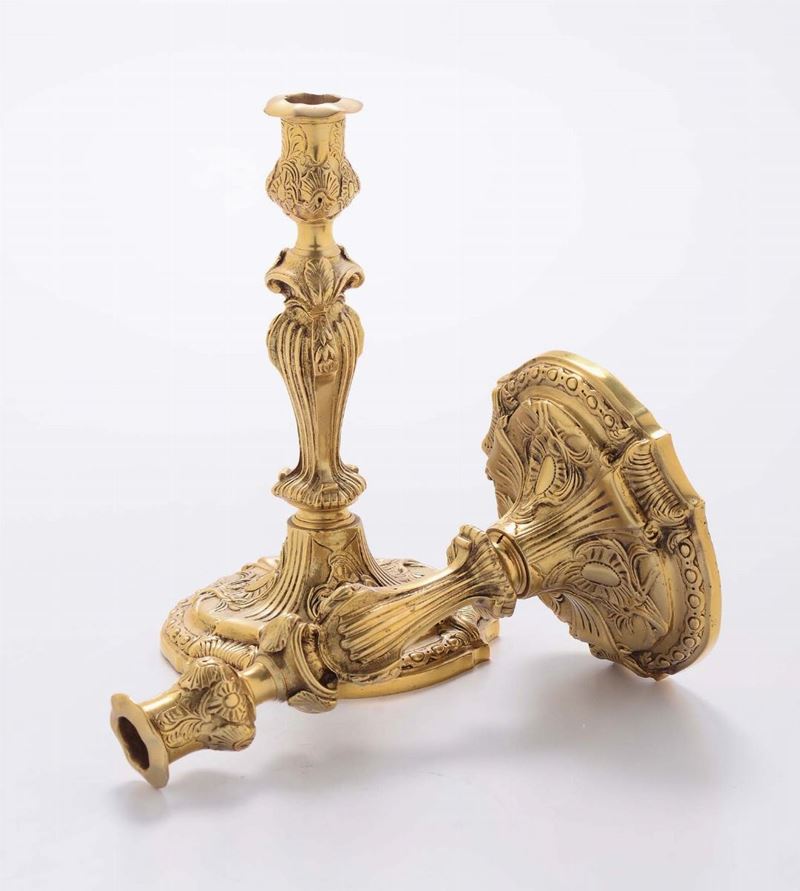 Coppia candelabri bronzo dorato, Francia XIX secolo  - Asta Antiquariato - Cambi Casa d'Aste