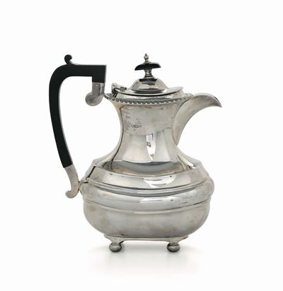 Caffettiera in Argento con Manico in Ebano, Città di Sheffield 1938, Argentiere Walker&hall