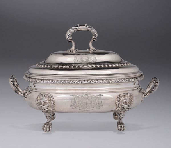 A silver soup tureen and cover, London 1754, maker William Cripps (?)