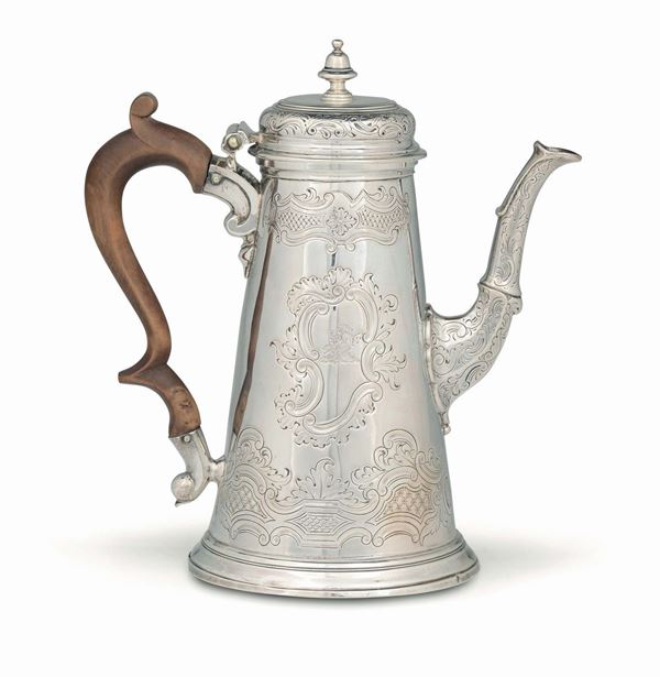 A sterling silver coffee pot, London 1738, maker S.I.