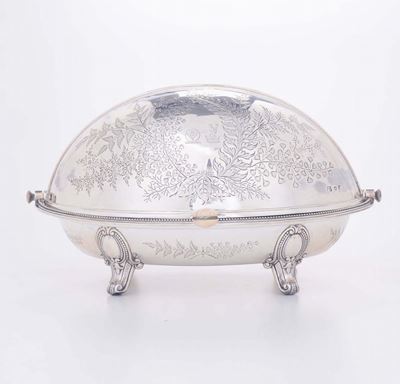 Scaldavivande in Argento con Prese in Avorio Decorato con Due Stemmi, Città di Sheffield 1857, Ar...