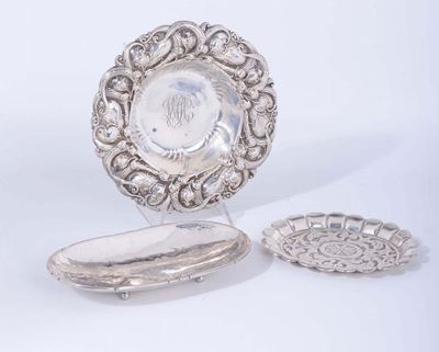 Insieme di Porta Bicchiere in Argento Sterling, Piatto Ovale in Argento e Piattino Ovale in Argen...