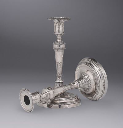 Coppia di Candelieri in Argento Sbalzato, Stati Sabaudi, Punzoni in Uso dal 1783 al 1803, Punzoni...