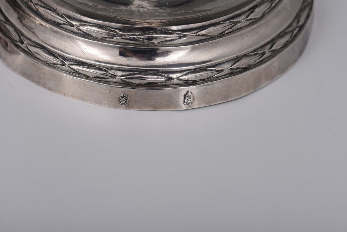 Coppia di Candelieri in Argento Sbalzato, Stati Sabaudi, Punzoni in Uso dal 1783 al 1803, Punzoni...