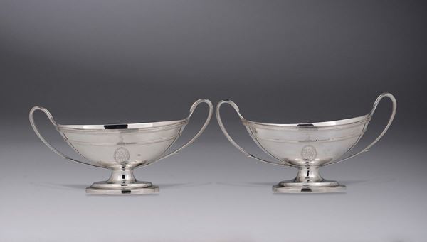 A pair of silver sauce boats, London 1792, maker Cornls. Bland