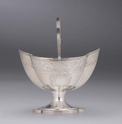 Cestino con Manico in Argento Sbalzato e Cesellato, Londra 1798, Argentiere Alexander Field