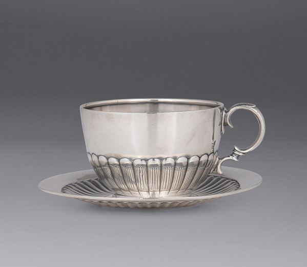 A sterling silver cup and plate, Tiffany, 1884