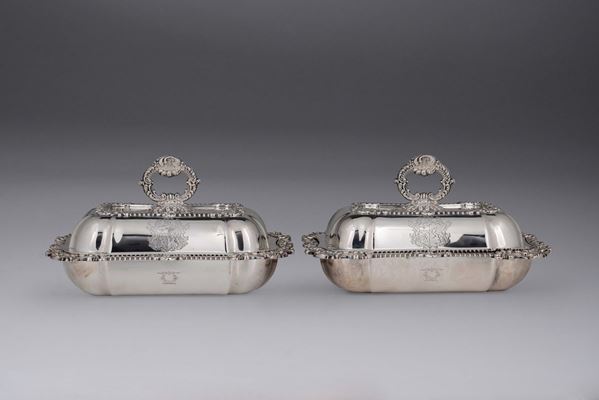 A pair of silver vegetable tureens, Sheffield 1822, makers Waterhouse - Hodson & CO