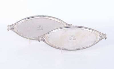 Coppia di Piccoli Vassoi Ovali in Argento, Londra 1804, Argentiere Rc